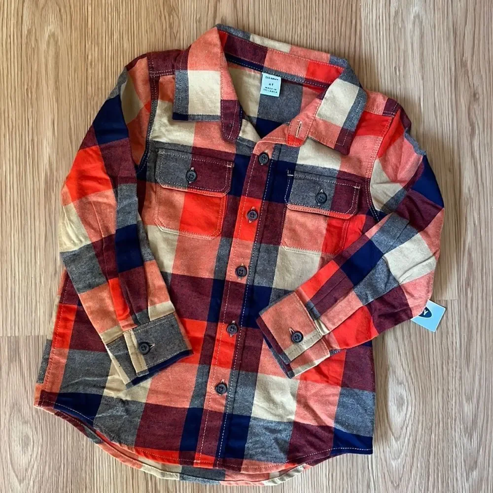 Old Navy Boys Orange Plaid Shirt